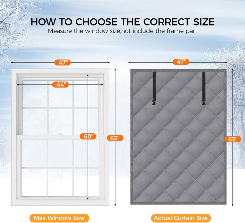 FIFIFO 2 Sets 63" x 47" Thermal Window Cover，Oxford Fabric Window Cover for Winter, Window Insulation for Winter to Keep Warm, Window Insulation Kit for Home RV Basement–Grey - Image 2